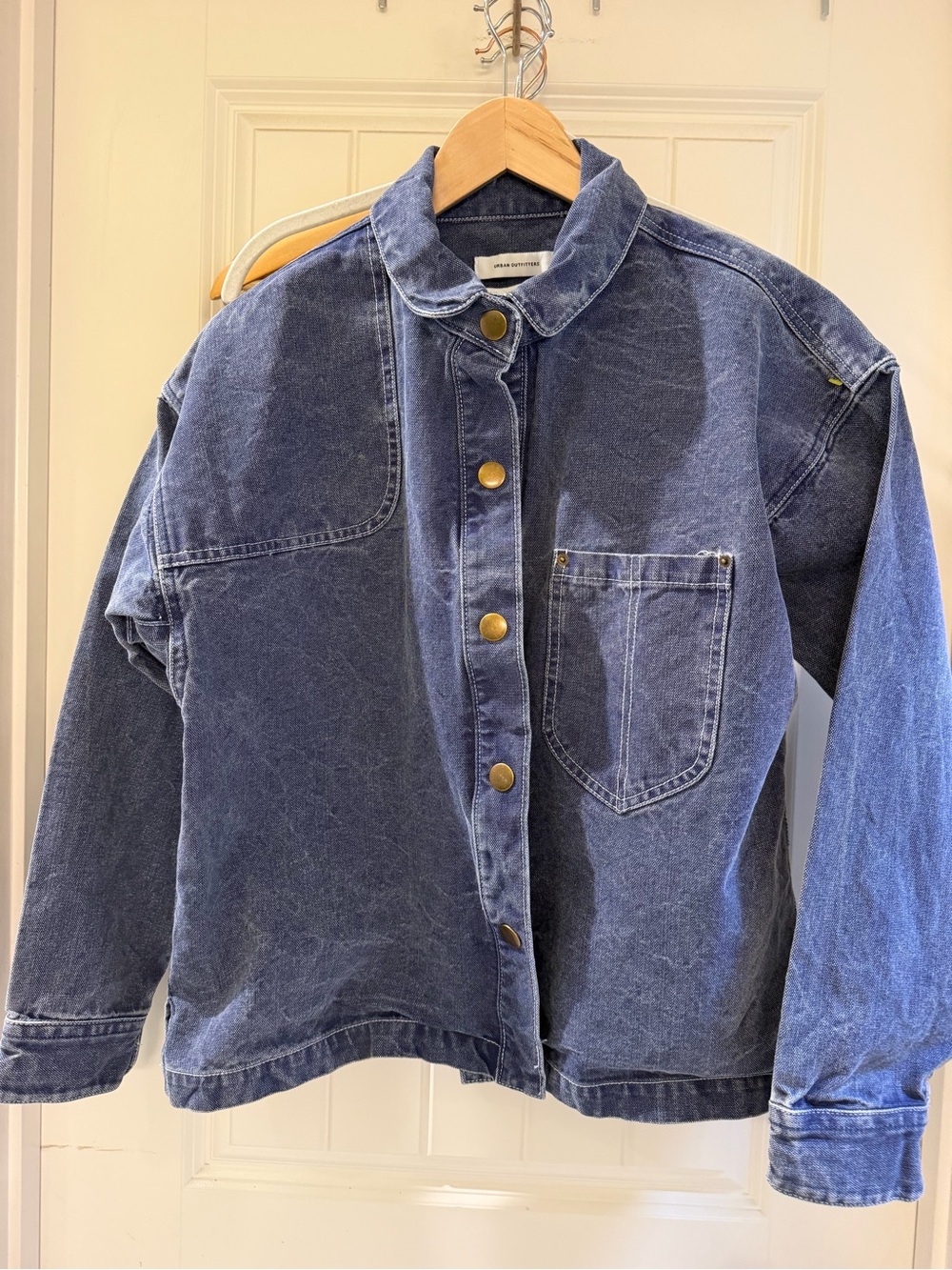 Urban Outfitters Washed Blue Denim Jacket with Brass Buttons size medium. EUC